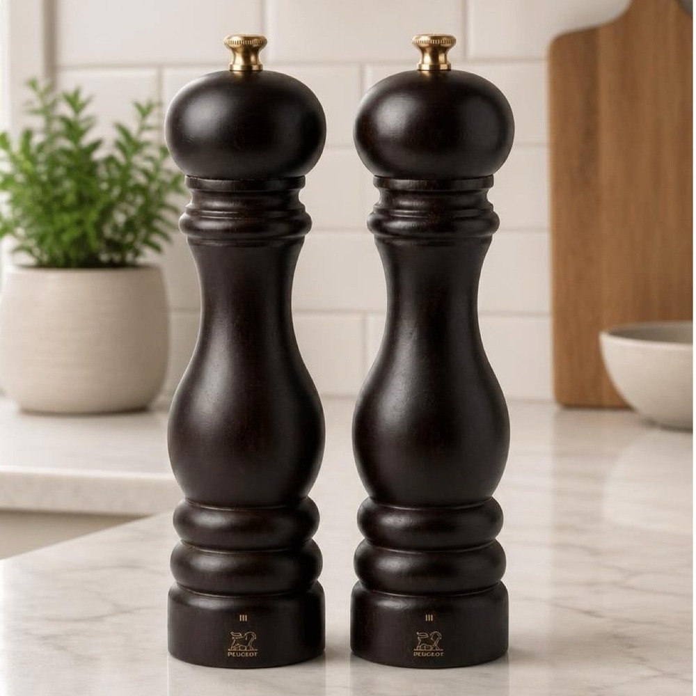 Peugeot Salt And Pepper Mill Set Brown Paris Wood Grinder Kitchen Decor